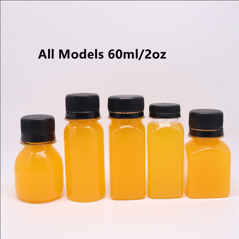Wholesale Custom 100ML 250ML 400ML 3oz 8oz 10oz Square Bottle PET Plastic Juice Bottles Drink Container with Sealed Caps