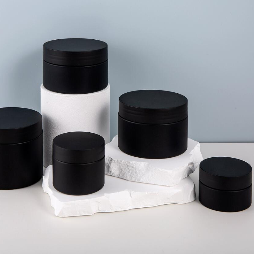 Matte PP/PET Black Jars Double Wall 3oz 5oz 6oz Face Makeup Plastic Cream Jar Cosmetic Body Scrub Butter Hair Pomade Packaging