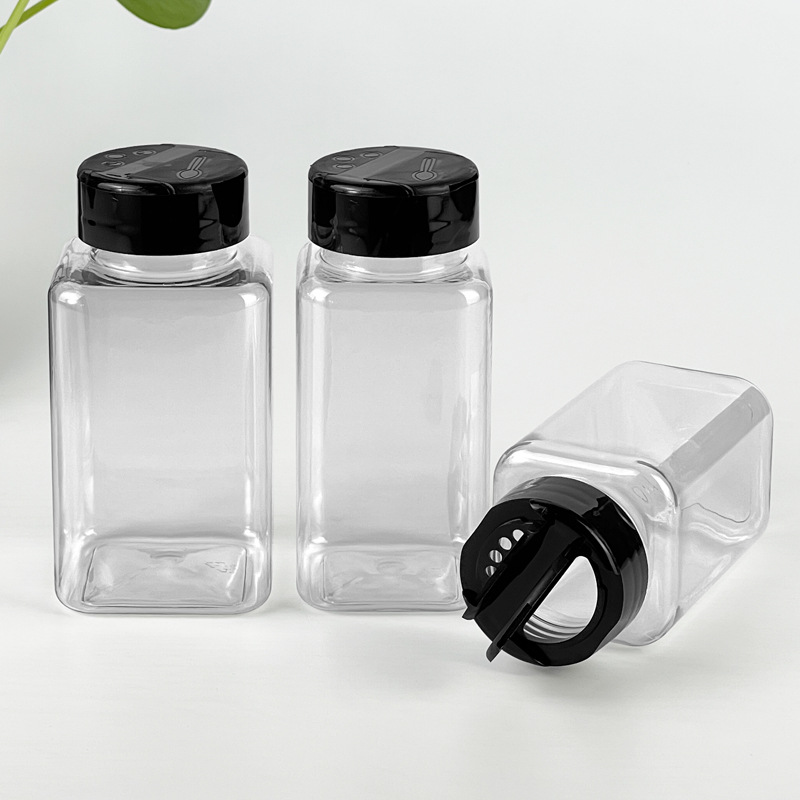 Condiment bottles 200ml 300ml 350ml Plastic Clear BBQ Salt And Pepper Grinder Set Bottle Shaker Spice Jar PET customize logo