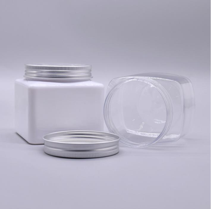 Square 150ml Cosmetic jars with lids Face Cream Moisturizer scrub jar 5 oz Clear PET lotion bottle with cap 250ml 500ml