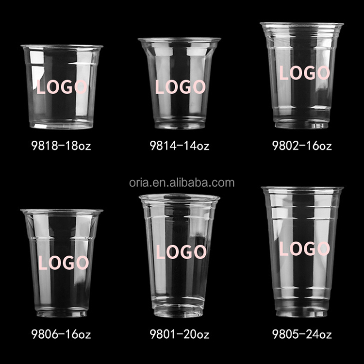 LOGO custom printed drinking juice boba tea milk cold drink PET transparent 16 oz bubble tea cup plastic cup