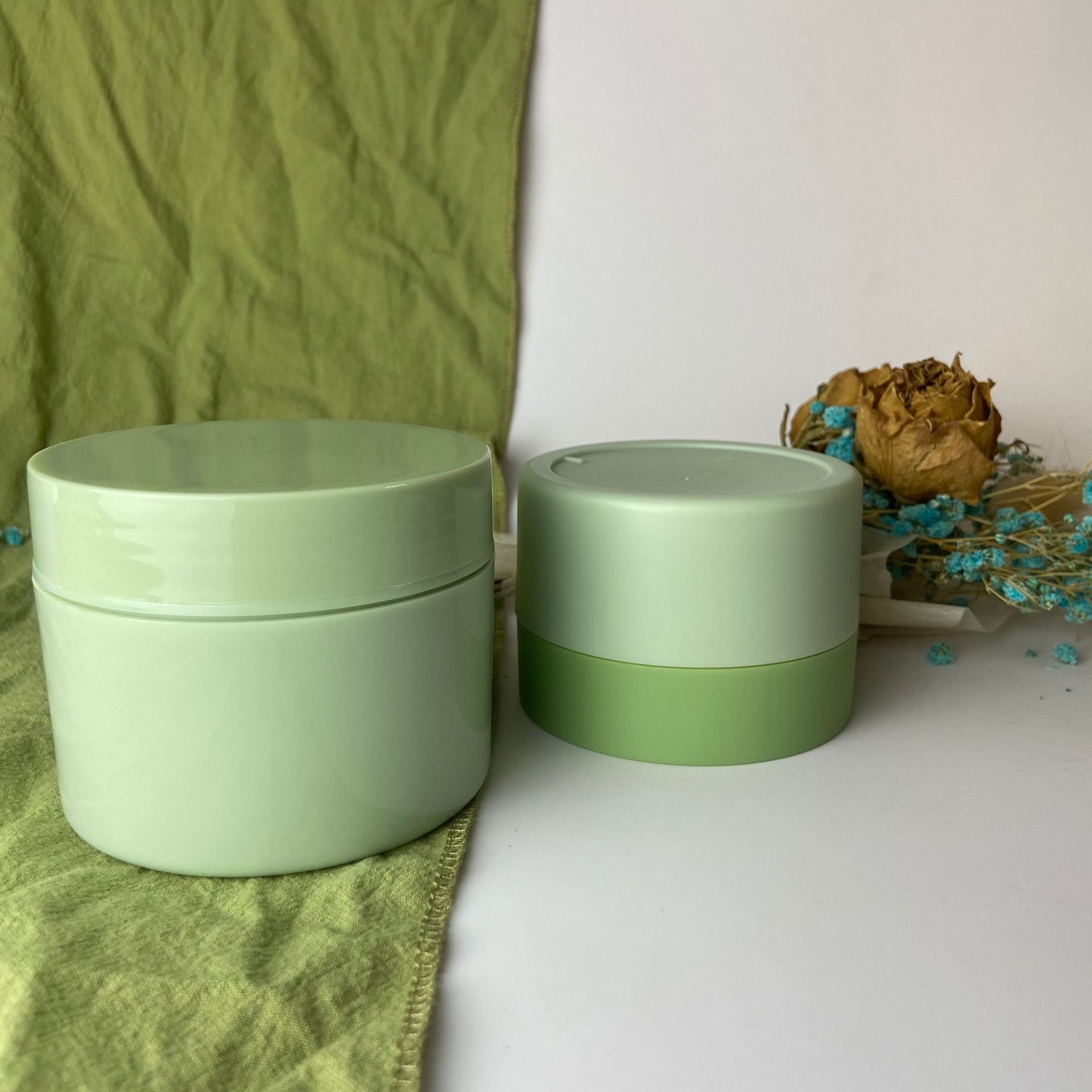 100g/200g/250g Wide Mouth Round Shape Plastic Green Cream Jars eye face cream container  Luxury Cosmetic Package
