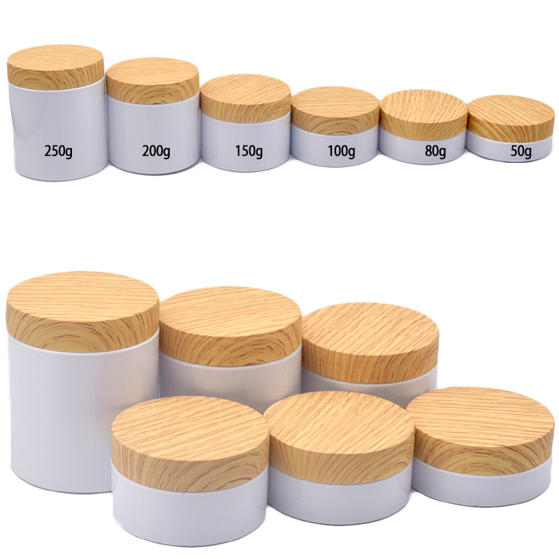 wholesale PET plastic cream jar with Bamboo lid 50g 100g 120ml 150ml Wood Grain Lotion Serum facial scrub body butter Cream jar