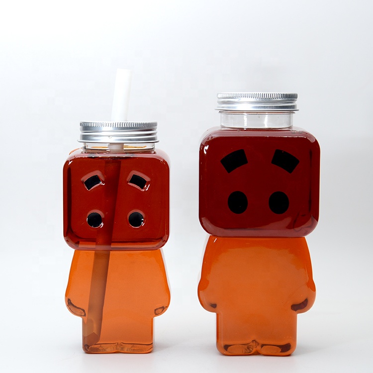 New Creative Cartoon Disposable PET Plastic Beverage Bottle Milk Tea Juice Bottle 500ml DIY Robot Bottle