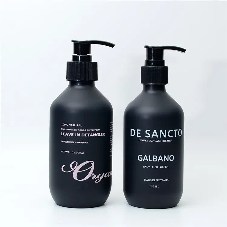 Matt Black Lotion Pump Plastic Bottles Shinning Gold Logo and Plastic Jars for Body Wash Bottle Shampoo Packaging Hair Cream Wax