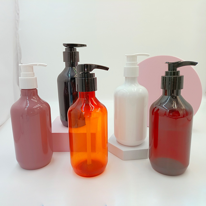 Customize 300Ml 400ML 500Ml Clear Brown Cosmetic Plastic PET Lotion Pump Shampoo Bottle With Spray Trigger Lotion Pump