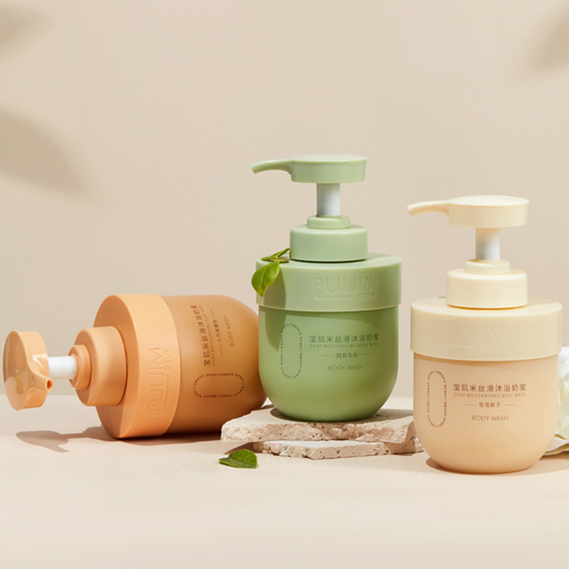 300ml 500ml round lotion bottle colorful plastic round pump bottle body care cosmetic packaging container 16oz shampoo bottle