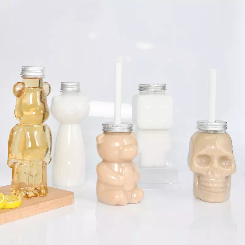 Cute Cat Dog Panda Bear Puppy Animal Shaped Juice Beverage MilkTea Smoothie Cup Bubble Boba Tea Plastic Bottles and Containers