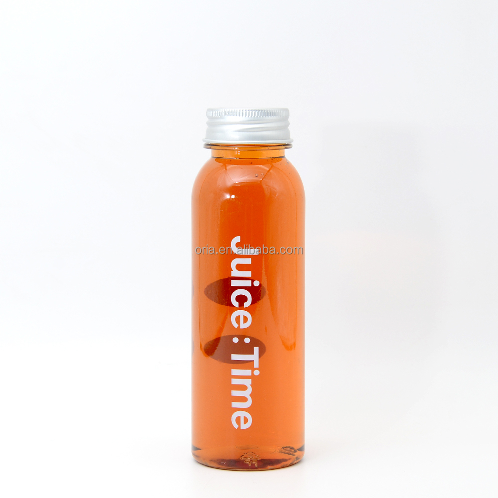Custom transparent Round Plastic Bottles  250ml 300ml 500ml 1000ml PET food grade juice plastic bottle With  Cap