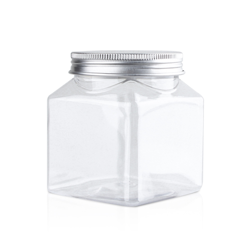 300ml Clear Plastic Jars With Lids Square PET Jar Transparent With Gold Aluminum Screw Lid For Food Candy Cosmetics Scrubs Gel