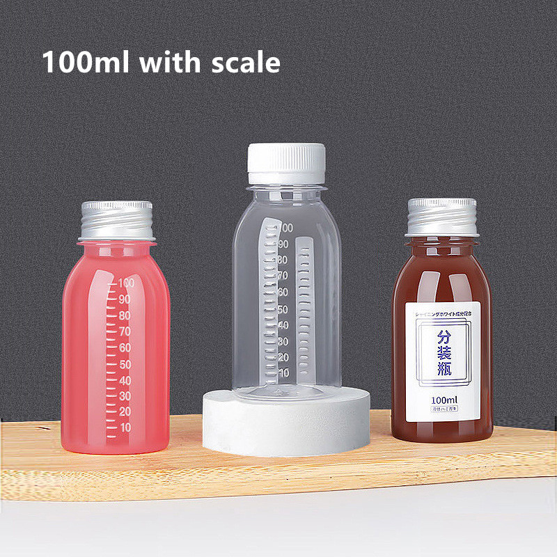 100ml 28mm Small Mini Samples PET Plastic Empty Round Juice Drink Containers Energy Ginger Shot Bottles with Tamper Proof Caps