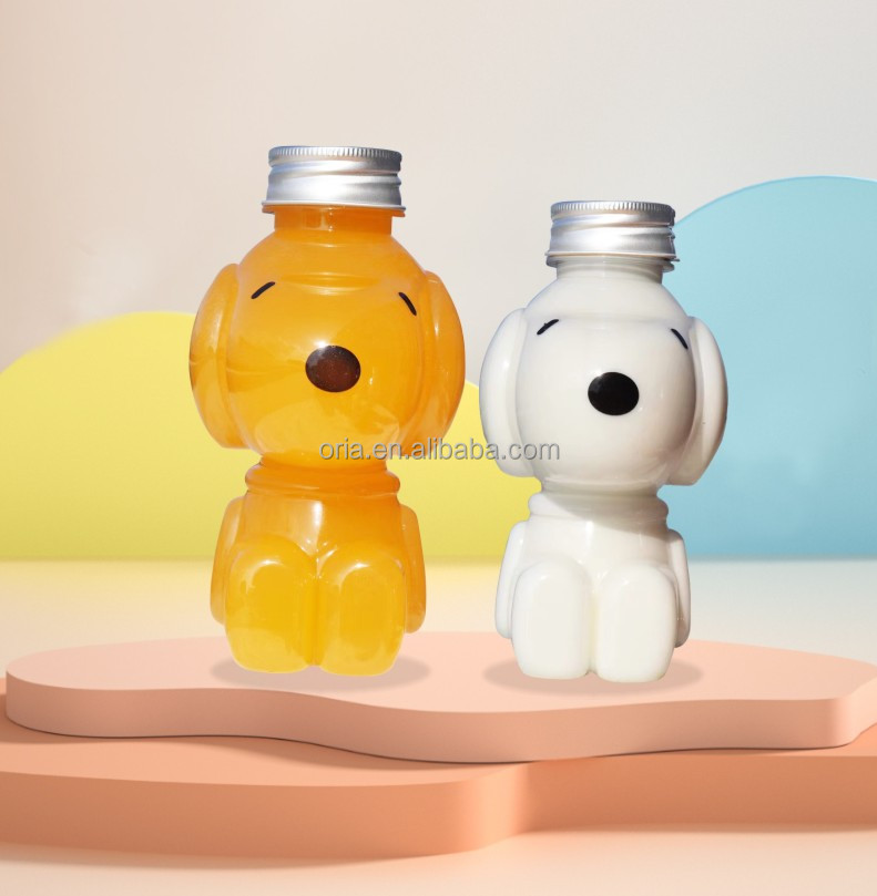 BPA free clear animal dog shape water bottle 16oz reuse plastic drinking cup cute kids PET bottle with aluminum lid