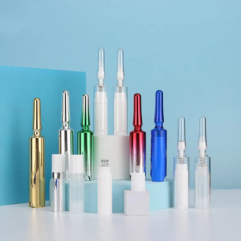 Cosmetics Ampoule Bottle 5ml 10ml Eye Serum Massage Oil airless bottle lotion eye cream soft Silicone massage head applicator
