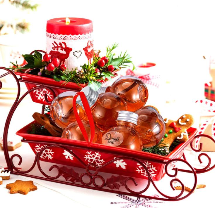 Custom 50ml 60ml 100ml Transparent Bauble Booze Filled Christmas Tree Decorations Ornaments Christmas Ball Alcohol Wine Cup
