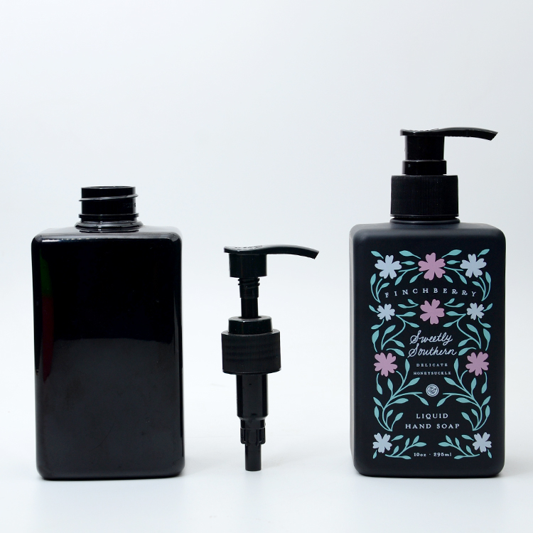Matte Black Plastic Bottle 300ml 500ml Square PET Black White Lotion Pump Gold Silver Collar Packaging Container