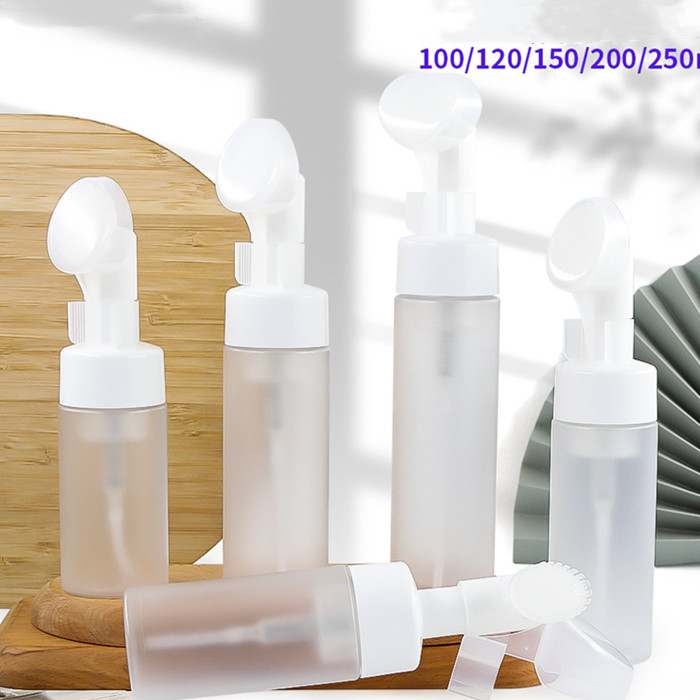 50ml 100ml 120ml 150ml 200ml 250ml 42/410 Empty PET Face Wash Soap Foam Mousse Pump with Silicone Brush Cap Foaming Bottle