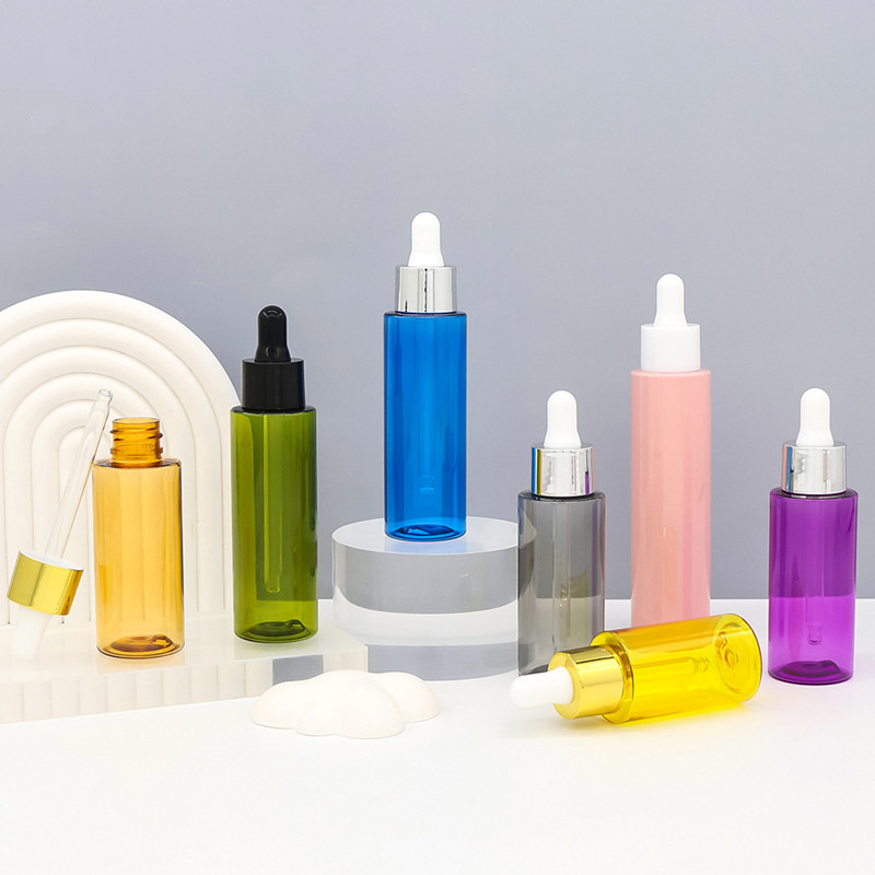 Custom Empty PET Plastic 5ml 10ml 15ml 20ml 30ml 40ml Amber Mini Luxury Essential Oil Bottle Serum Flat Shoulder Dropper Bottle