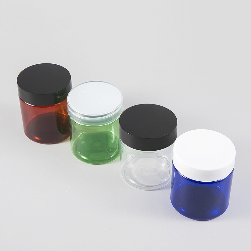 Cosmetics Face Cream Serum 50g 80g Amber Blue Green Plastic Jar with Black Screw Cap wide mouth PET jars with lids 4oz 120ml